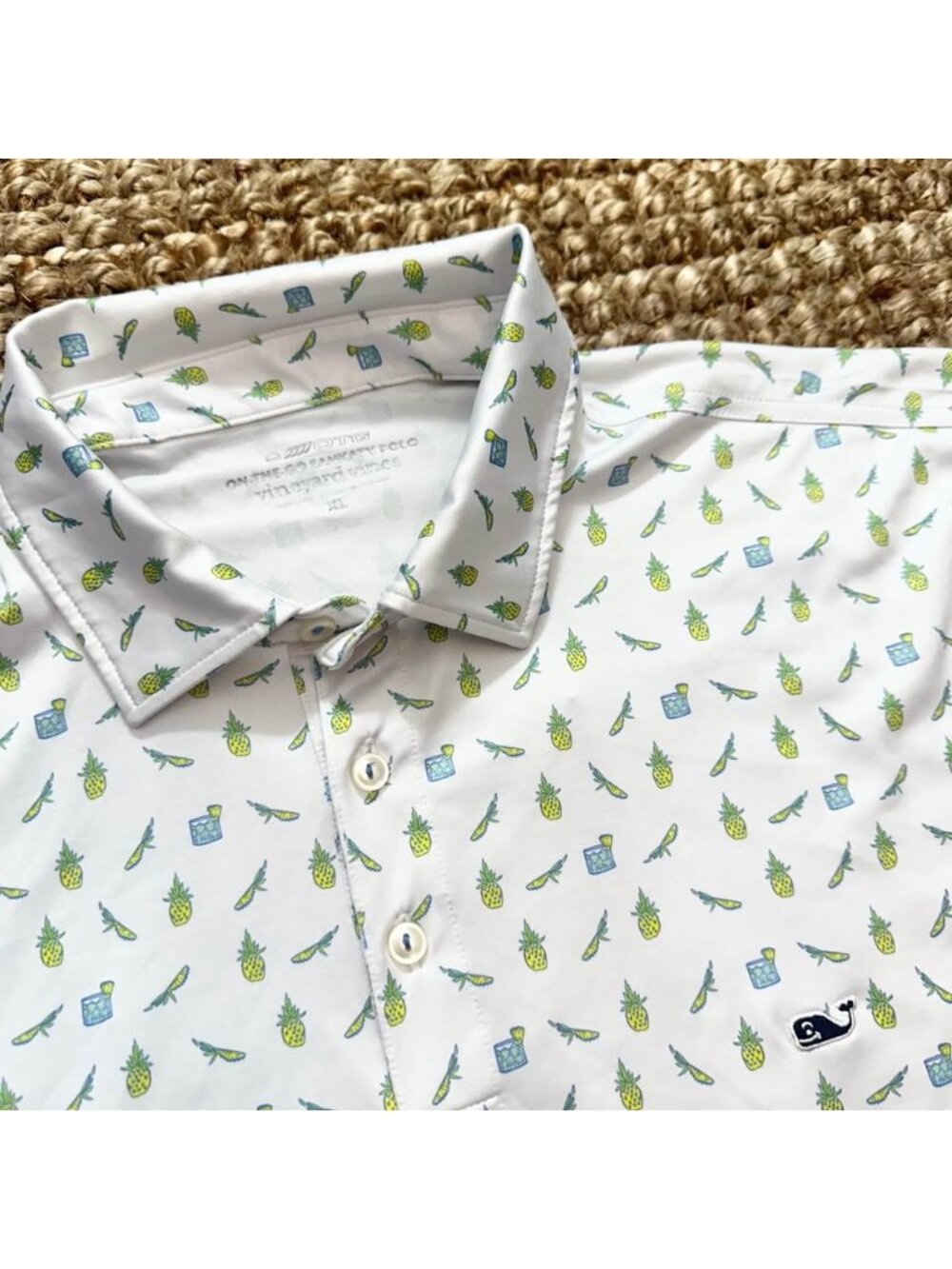 Vineyard Vines Polo Shirt Mens XL White Pineapple Drink Print Siasconset Golf